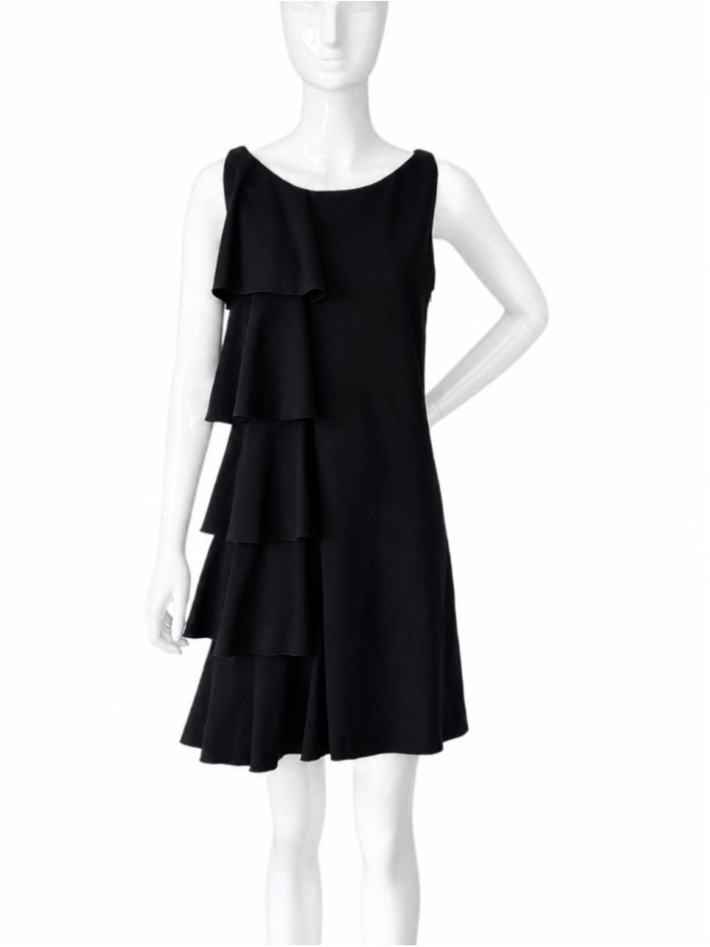 Vintage Moschino Cheap and Chic Black Ruffle Dress Size S Sleeveless A Line Tier